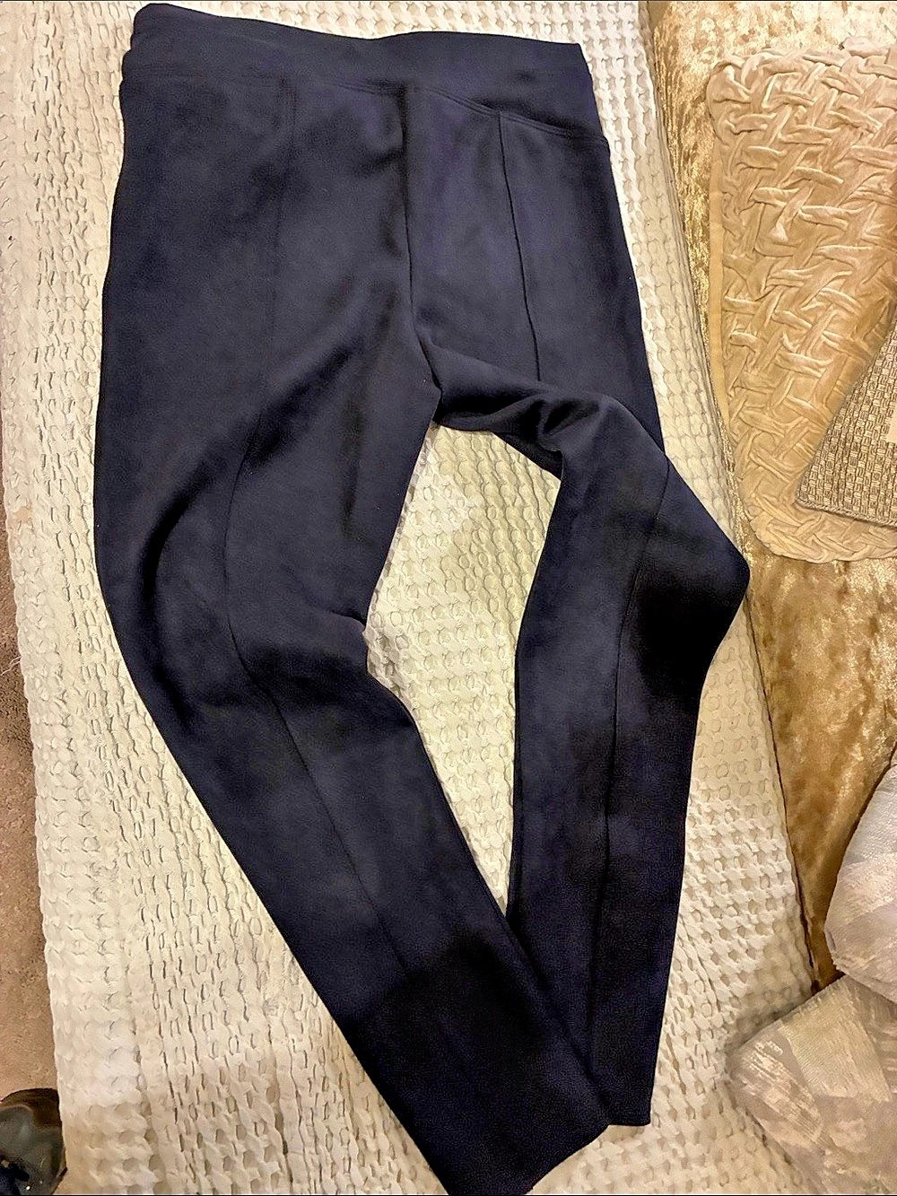 Spanx Navy Faux Suede Leather Leggings- Size SP- NWT